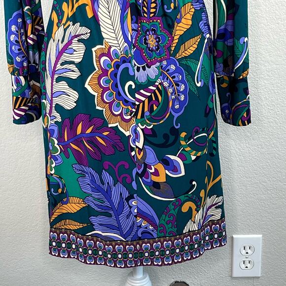 London Times Multi Teal Blue Floral Belted Jewel Neck Mini Sheath Dress 4 NWT - Picture 12 of 15